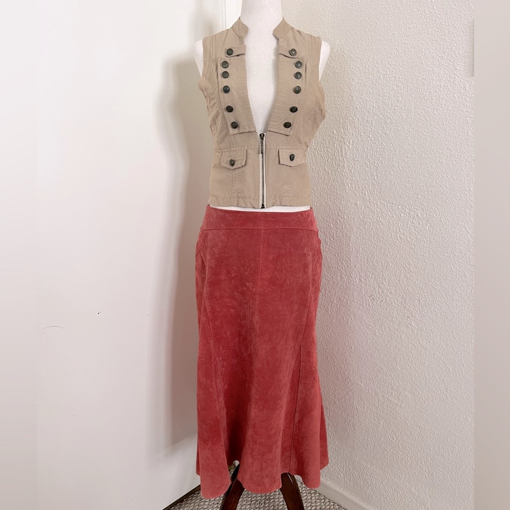 VTG Georgiou Long MIDI Suede Leather Peach Boho Skirt